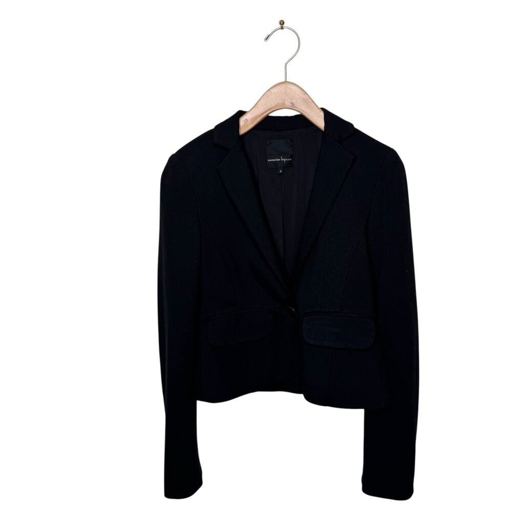 NANETTE LEPORE Single Button Double Pocket Black Blazer Jacket Size 0